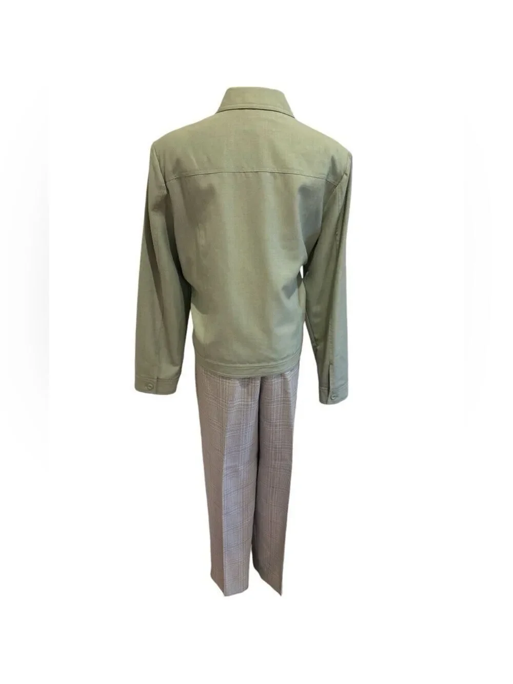 VTG PENDLETON WOOL GREEN JACKET & MATCHING GLEN PLAID STRAIGHT LEG PANTS SZ 16